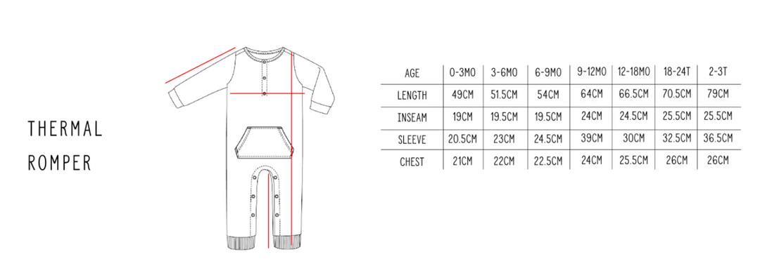 Little Bipsy thermal romper size chart