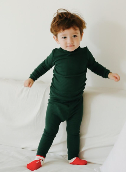 Basic Kids Ribbed Modal Pajamas in Spruce Green