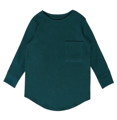 MINIKID - Long Sleeve Pocket Tee in Bottle Green