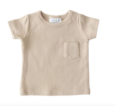 Mebie Baby - Short Sleeve Cotton Pocket Tee in Oat