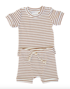 Mebie Baby - Ribbed Two Piece Short Set in Honey Stripes