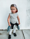 Little Bipsy - Ribbed Sleeveless Romper with Henley Buttons in Light Grey