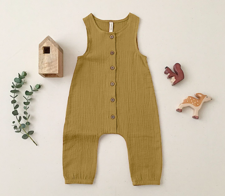 Quincy Mae woven tank romper gold