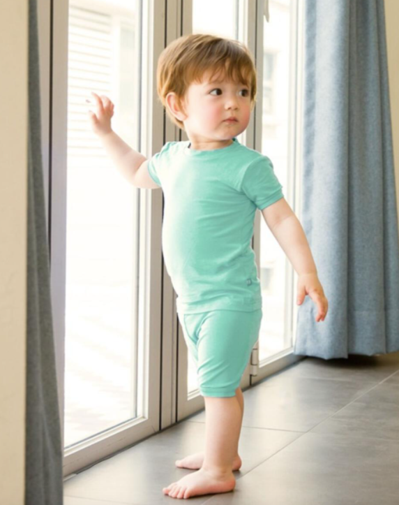 Basic Kids Modal Short-Sleeve Pajamas in Creammint