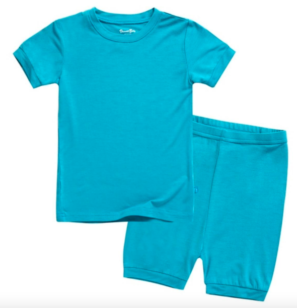 Basic Kids Modal Short-Sleeve Pajamas in Aqua Blue