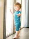 Basic Kids Modal Short-Sleeve Pajamas in Aqua Blue