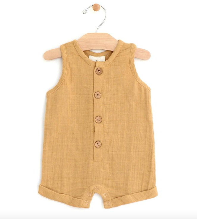 City Mouse - Woven Muscle Tank Romper in Straw