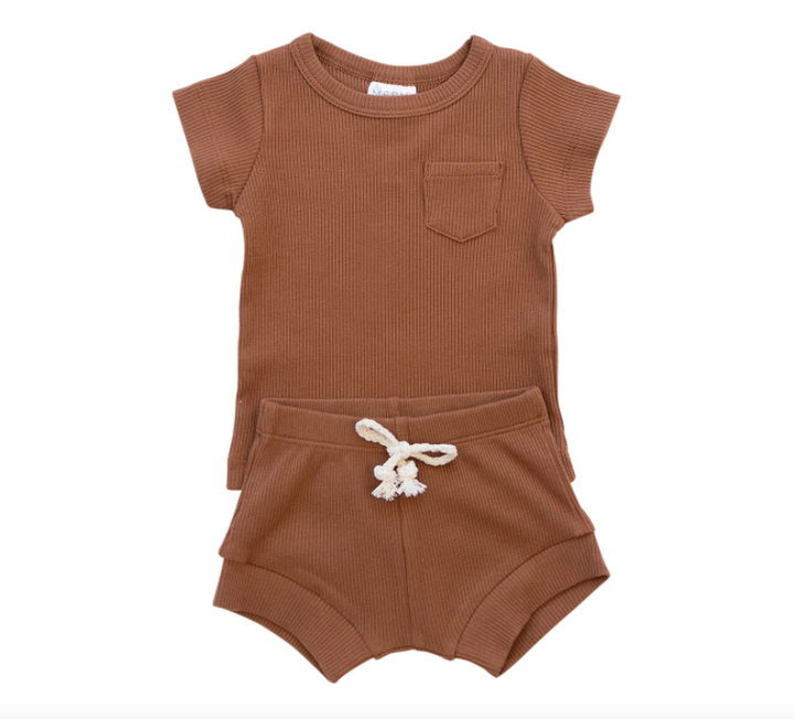 Mebie Baby - Organic Ribbed Short Set in Rust