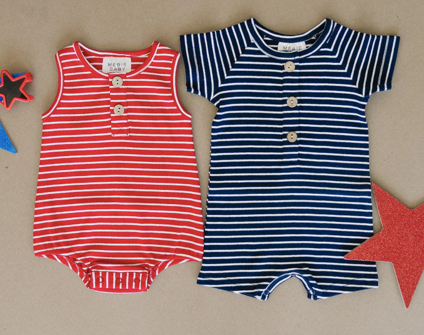 Mebie Baby - Ribbed Summer Cotton Romper in Navy Stripes