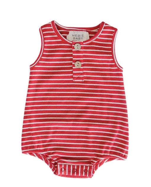 Mebie Baby - Ribbed Button Bubble Romper in Red (Size 3-6mo)