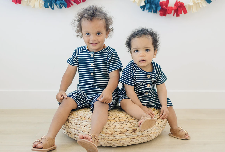 Mebie Baby - Ribbed Summer Cotton Romper in Navy Stripes