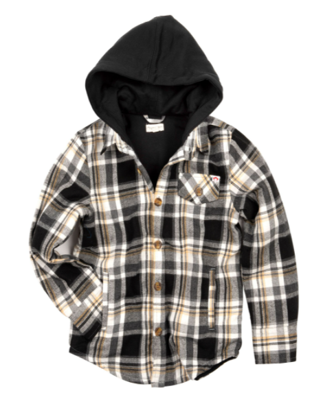 Appaman - Boys Glen Hooded Shirt in Black/Tan Check