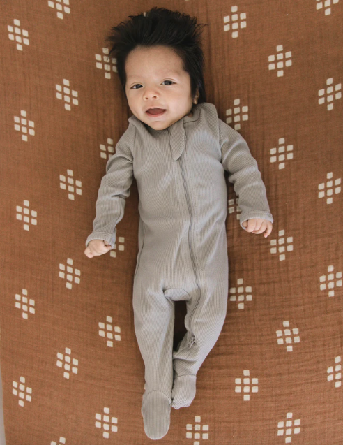 Mebie Baby - Organic Ribbed Zipper One-Piece in Grey
