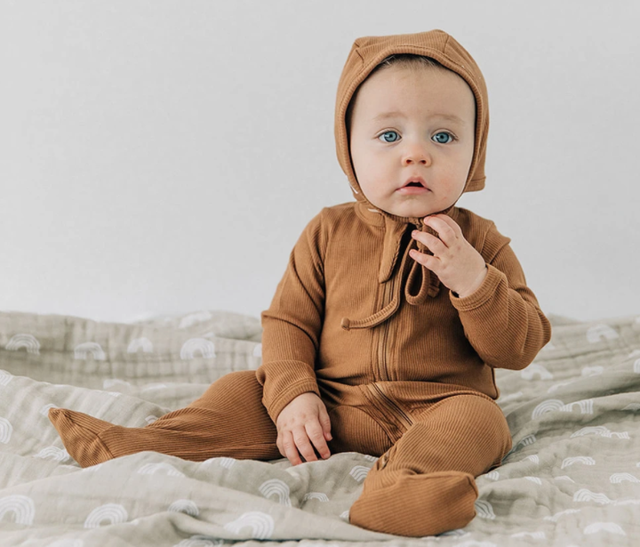 Mebie Baby - Organic Ribbed Zipper One-Piece in Cider
