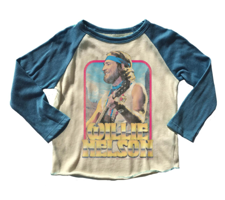 Rowdy Sprout - Willie Nelson LS Raglan in Cream and Teal
