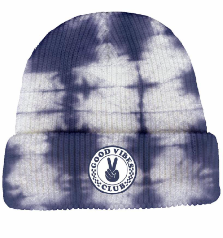 Tiny Whales - Good Vibes Beanie in Navy Tie Dye