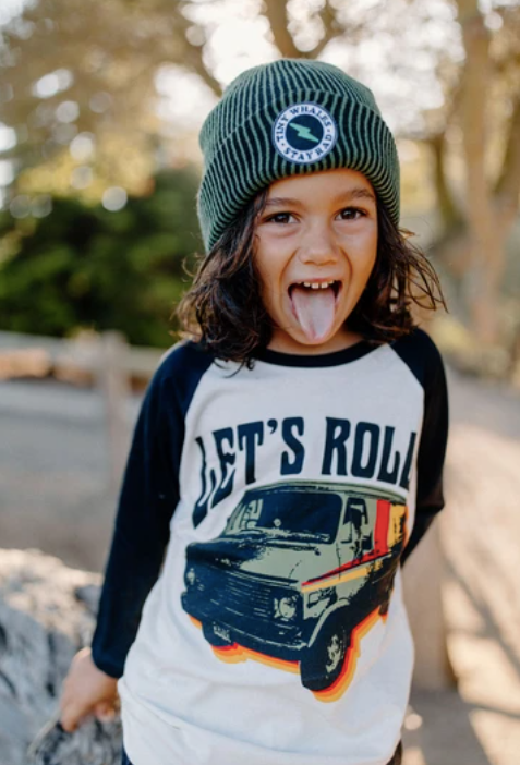 Tiny Whales - Let's Roll LS Raglan in Black/Natural