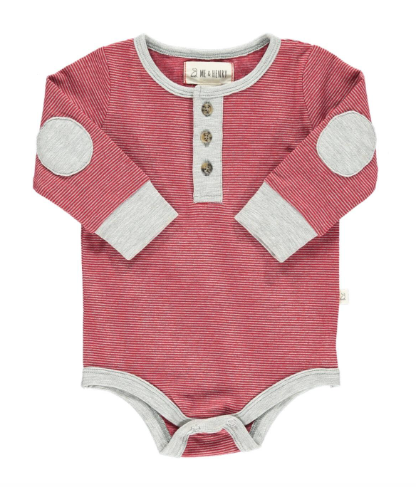 Me & Henry - Baby Stripe Henley Onesie in Red