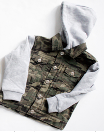 Camo Long Sleeves Denim Jacket Drawstring Chic Hooded Denim - Temu
