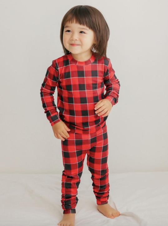Basic Kids Window Check Pajamas in Red/Black