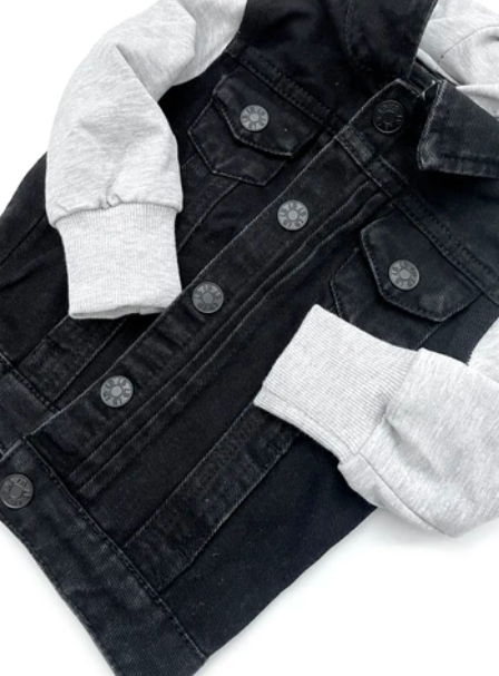 Little Bipsy - Hooded Denim Jacket in Black Denim + Frost