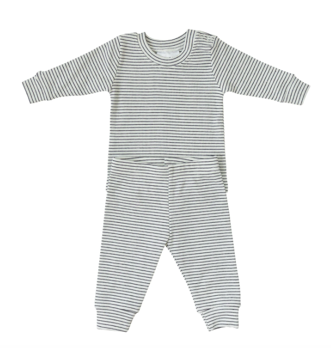Mebie Baby - Ribbed Two-piece Cozy Set in White/Black Stripes