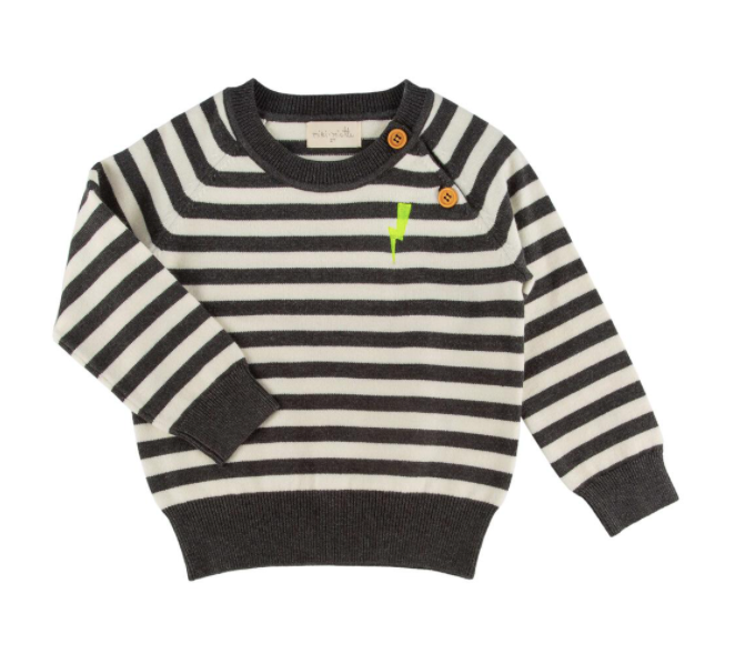 Miki Miette - Boys Indiana Pullover Sweater in Black and White Stripes (18-24mo and 2T)