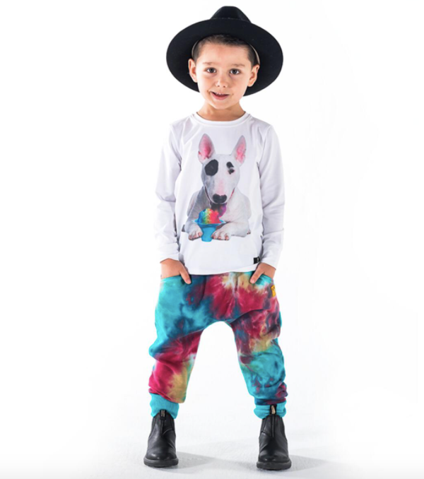 Rock Your Kid - Snow Cone Bull Terrier Long Sleeve Tee in White