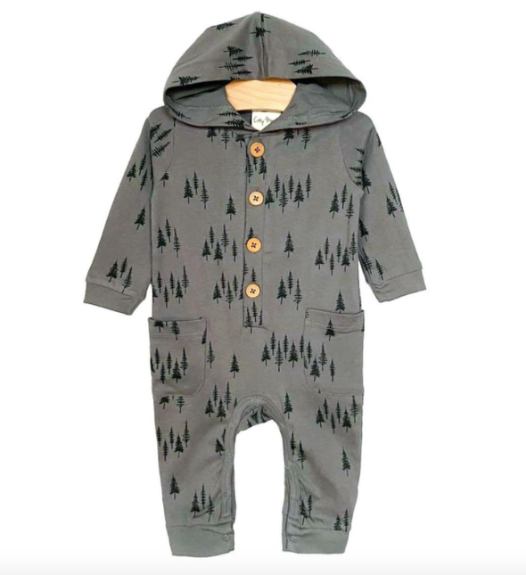 City Mouse - Jersey Hooded Romper in Trees