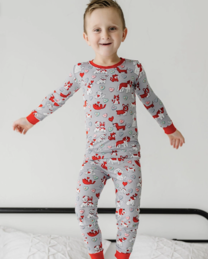 Little Sleepies Furever Valentines Bamboo Viscose Pajamas in Grey