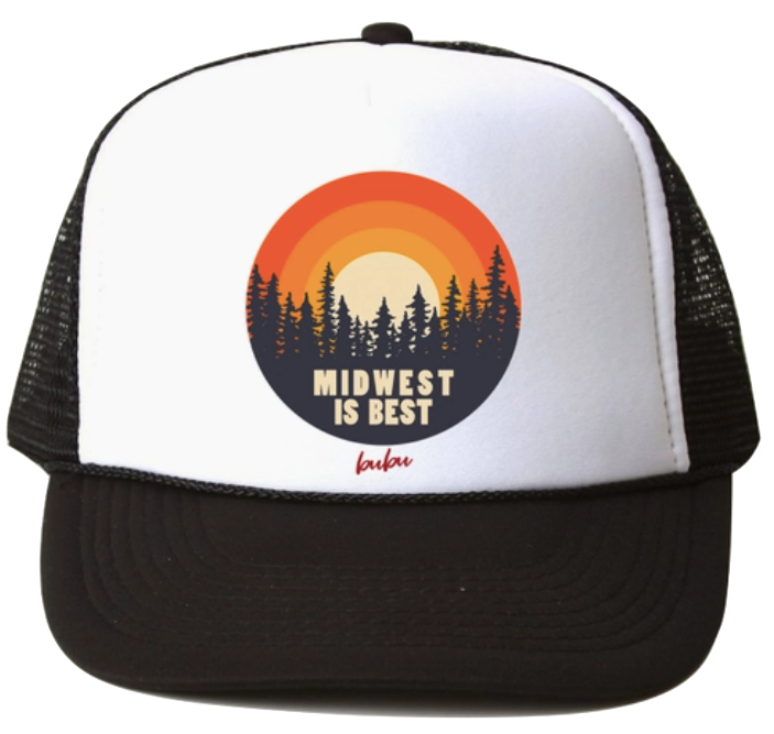 Bubu - Baby/Toddler/Kids Trucker Hats - Midwest is Best in Black/White