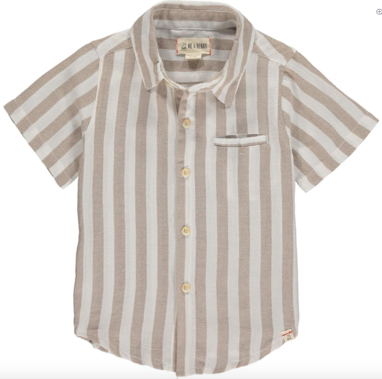 Me & Henry - Newport Short-Sleeved Button Up in Beige Stripes