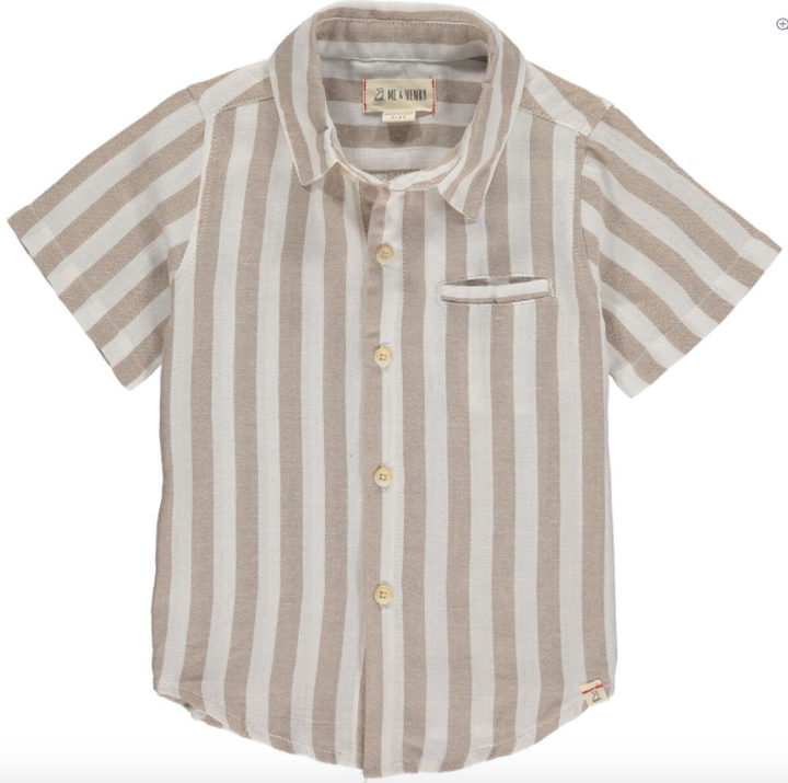 Me & Henry - Newport Short-Sleeved Button Up in Beige Stripes