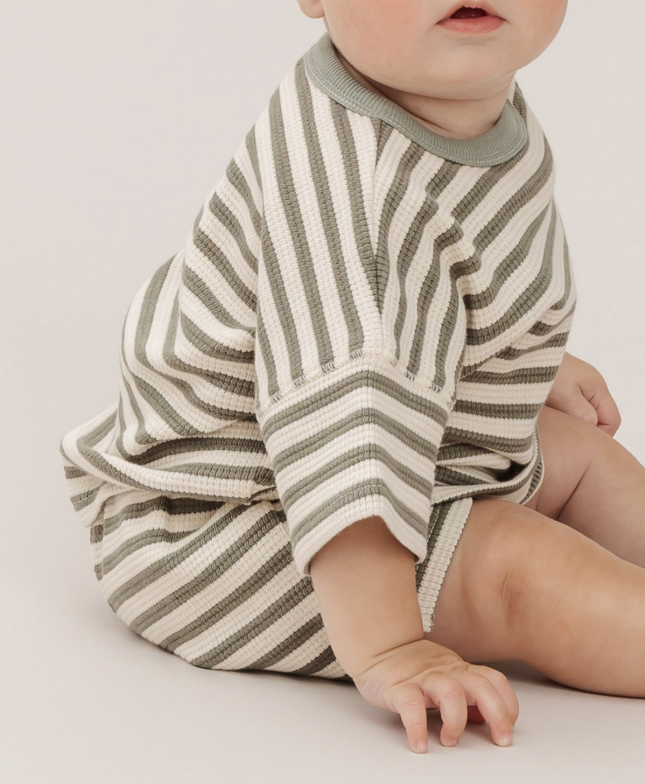 Quincy Mae - Waffle Tee and Short Set in Spruce Stripe