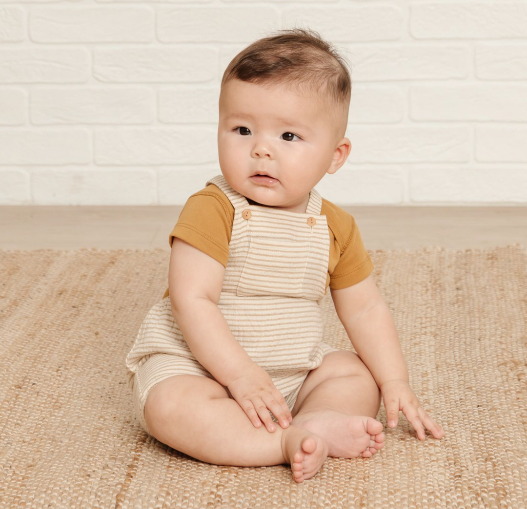 Quincy Mae - Hayes Overalls in Ocre Stripe
