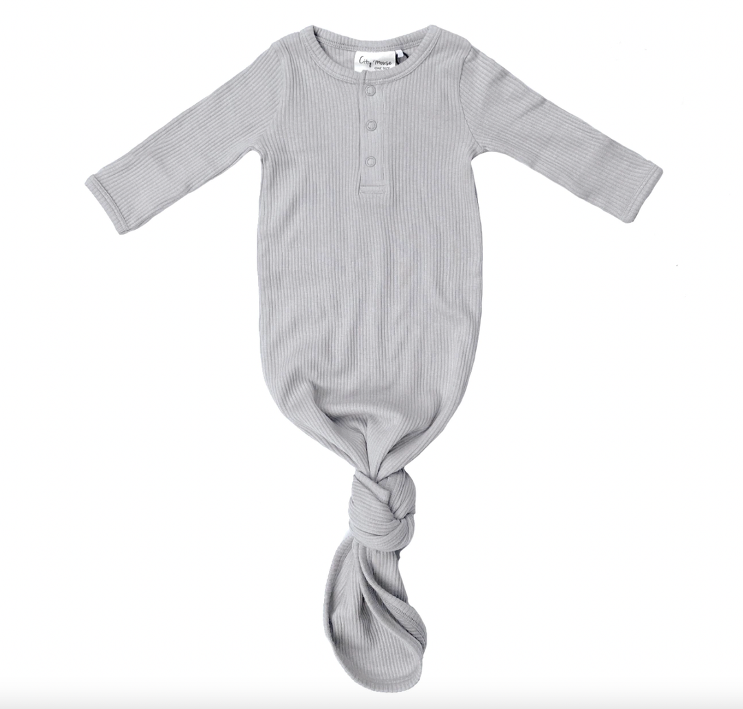 City Mouse - Organic Ribbed Baby Gown in Silver