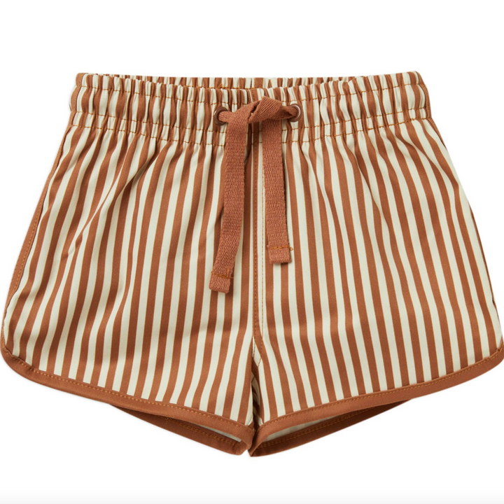 Rylee + Cru rust stripe swim shorts