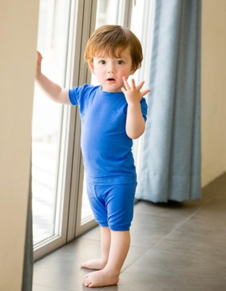 Basic Kids Modal Short-Sleeve Pajamas in Blue