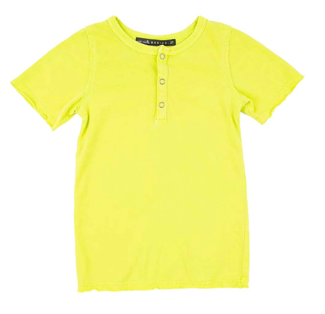 Miki Miette - Boys Pauli Short-Sleeve Henley in Lime Punch