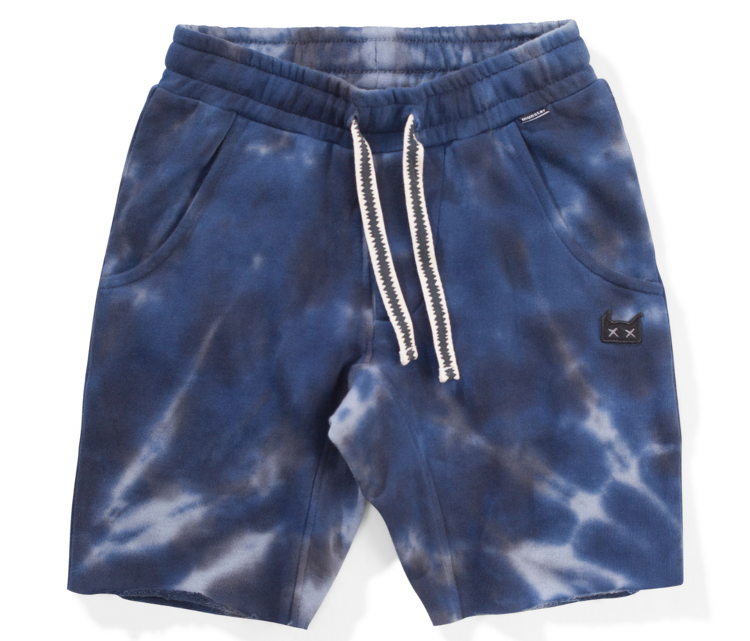 Munster Kids - Cyclone Fleece Shorts in Blue Tie Dye