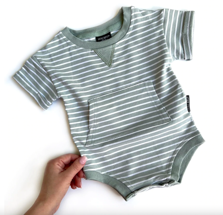 Little Bipsy - Short Sleeve Crewneck One-Piece in Sea Glass Stripes