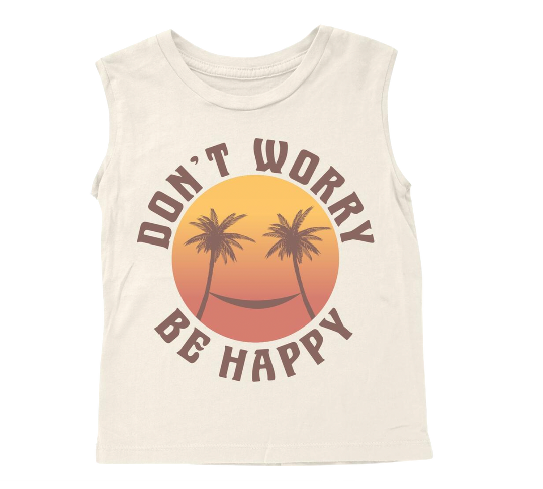 Tiny Whales - Don't Worry Be Happy Muscle Tank in Natural