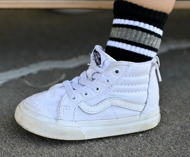 Kickin It Up Socks - Black w/ White and Grey Stripes