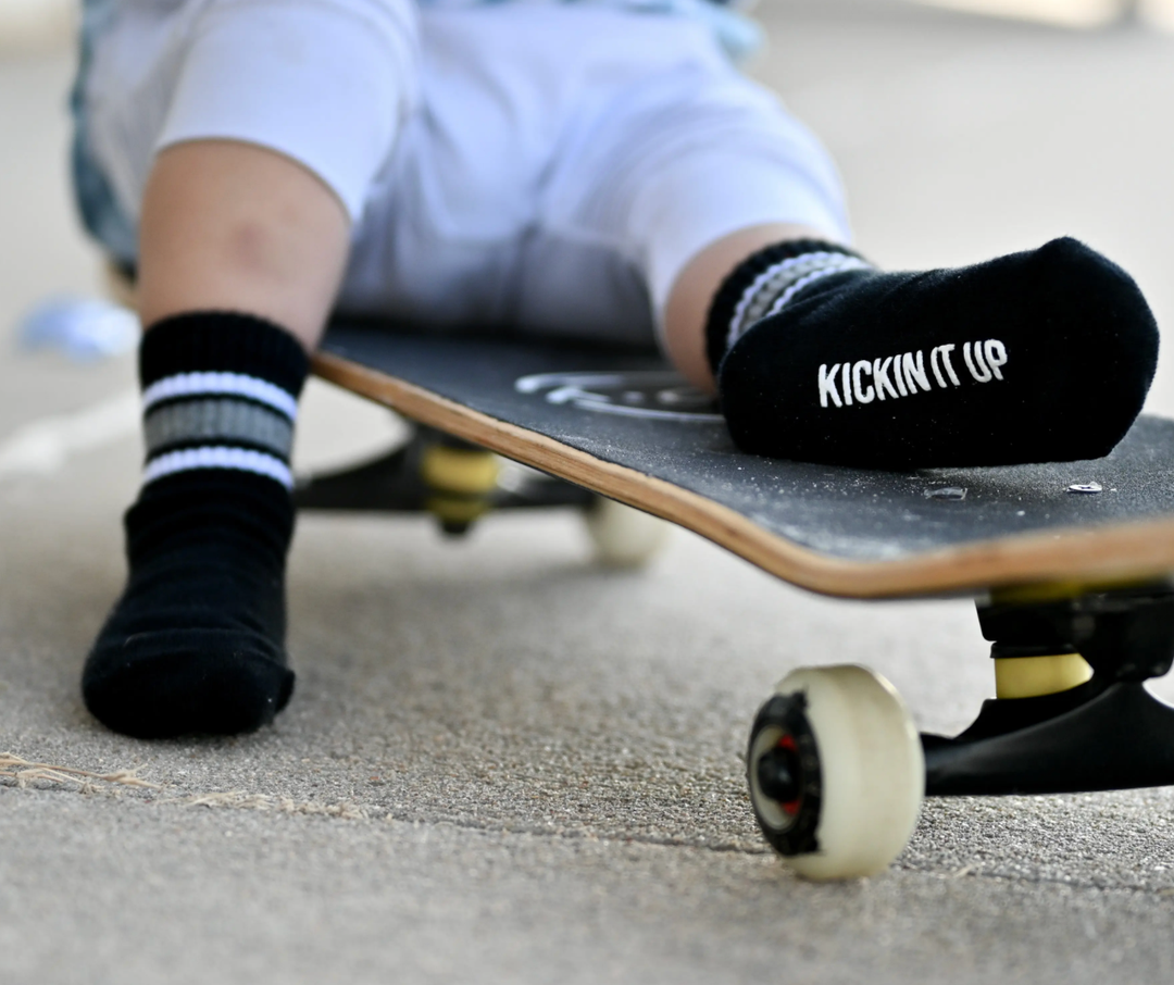 Kickin It Up Socks - Black w/ White and Grey Stripes