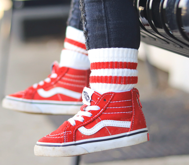 Kickin It Up Socks - White w/ Red Stripes