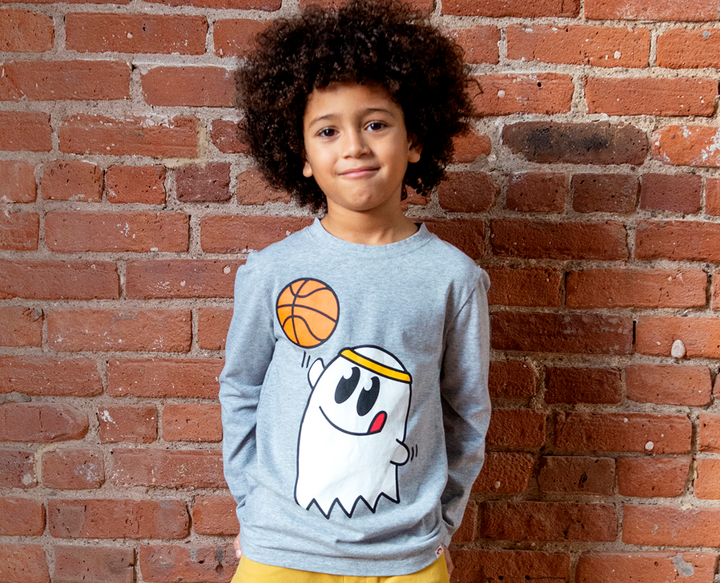 Appaman - Graphic Basketball Ghost Long Sleeve Tee in Heather Mist