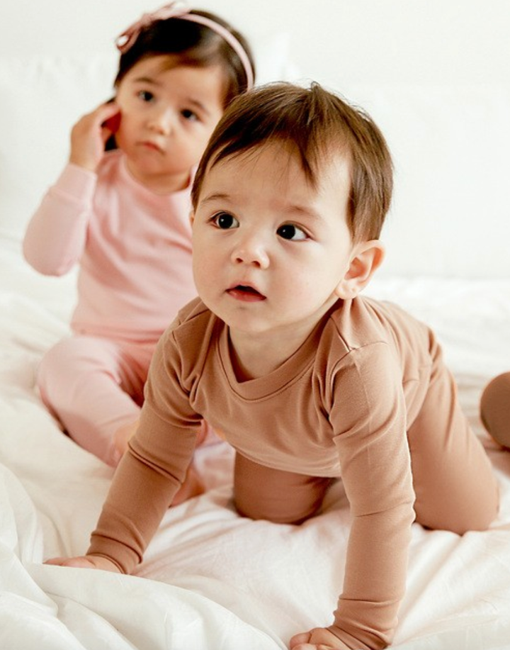 Basic Kids' Two-Piece Long-Sleeve Pajamas in Warm Sand