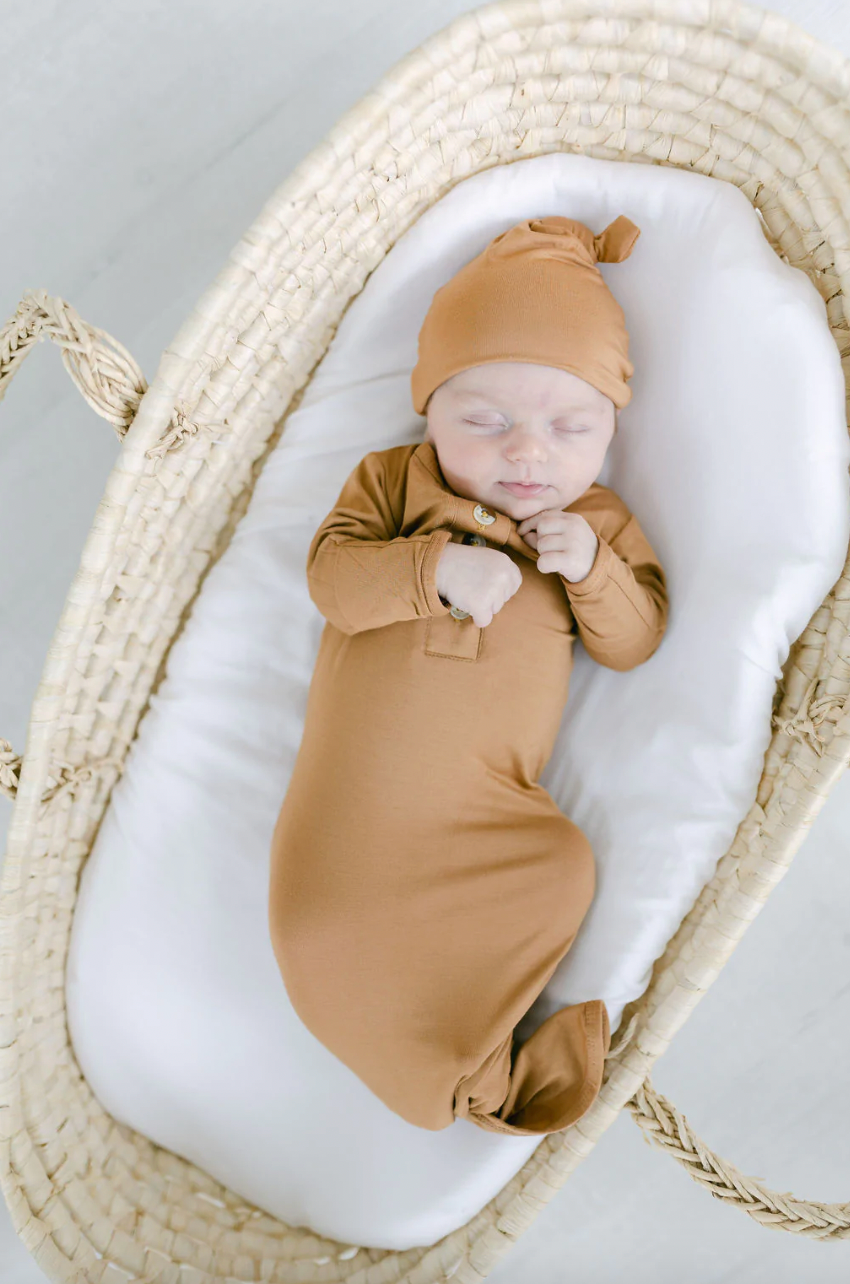 Stroller Society - Infant Knotted Gown and Hat Set in Camel