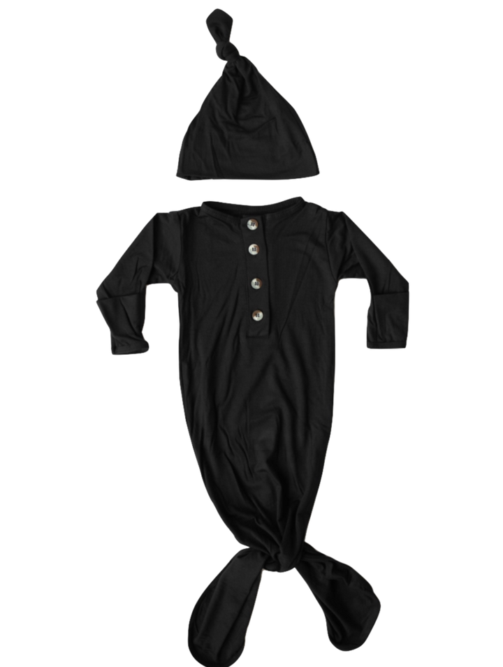 Stroller Society - Infant Knotted Gown and Hat Set in Black