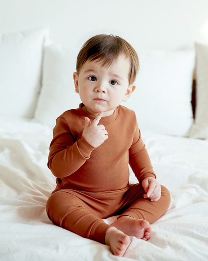 Basic Kids' Two-Piece Long-Sleeve Pajamas in Orange
